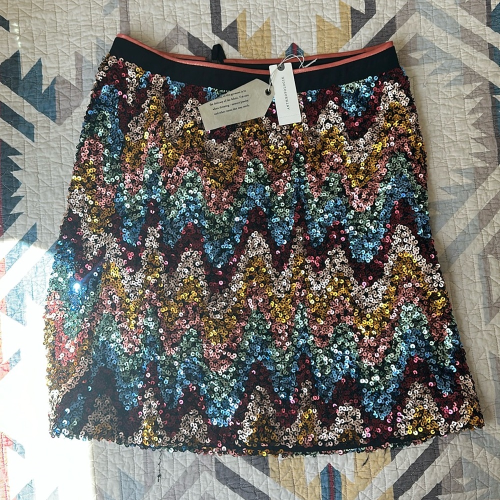 Anthropologie Zigzag Multicolor Sequin Mini Skirt